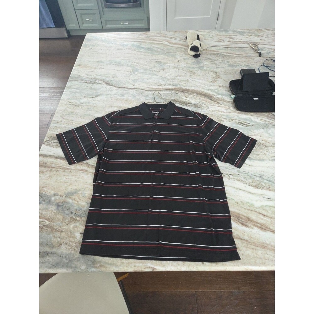#194 Men's XL Walter Hagen Moisture Management polo golf shirt black striped